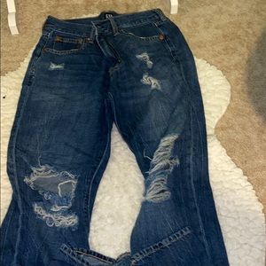 Distressed low rise jeans
